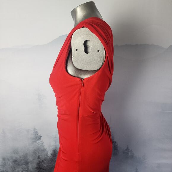 Calvin Klein Ruched Sleeveless Red A-Symmetrical Evening Gown Dress | Women's 8 - Picture 5 of 15